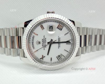 (EW) Swiss 3255 Rolex Day Date II 41 Replica Watch Stainless Steel White Dial